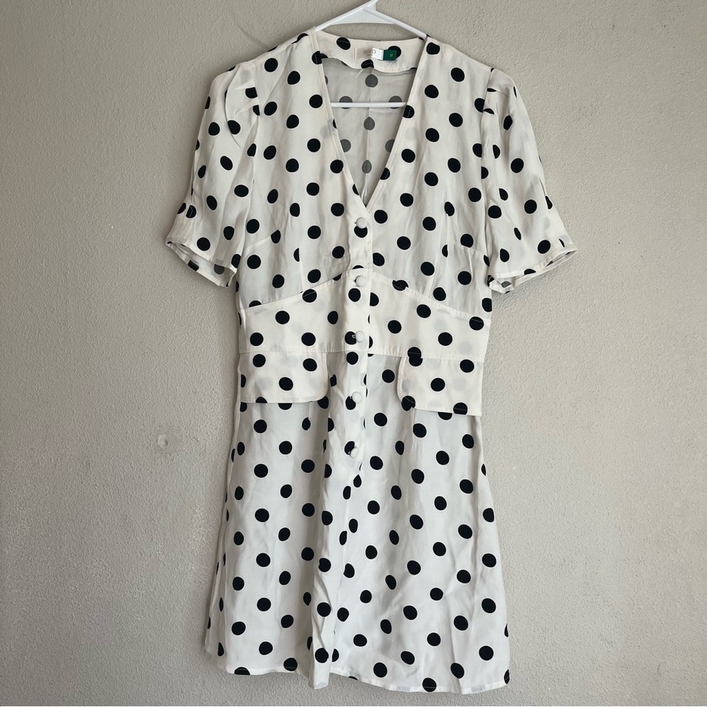 RIXO London White Black Polka Dot Mini Dress Retro Medium - Picture 10 of 10